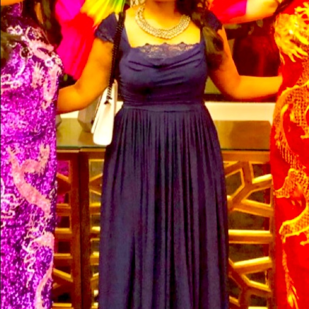 Asos Maxi length bridesmaid dress prom formal cap sleeves navy purple